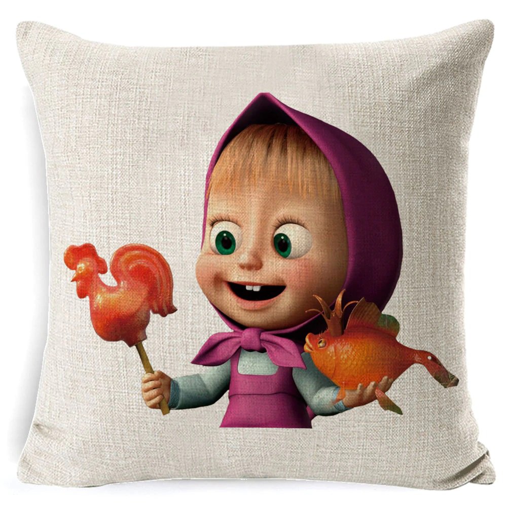 Masha Dolls & Bear #12 Cushion Cover Square Plain  45cm*45cm