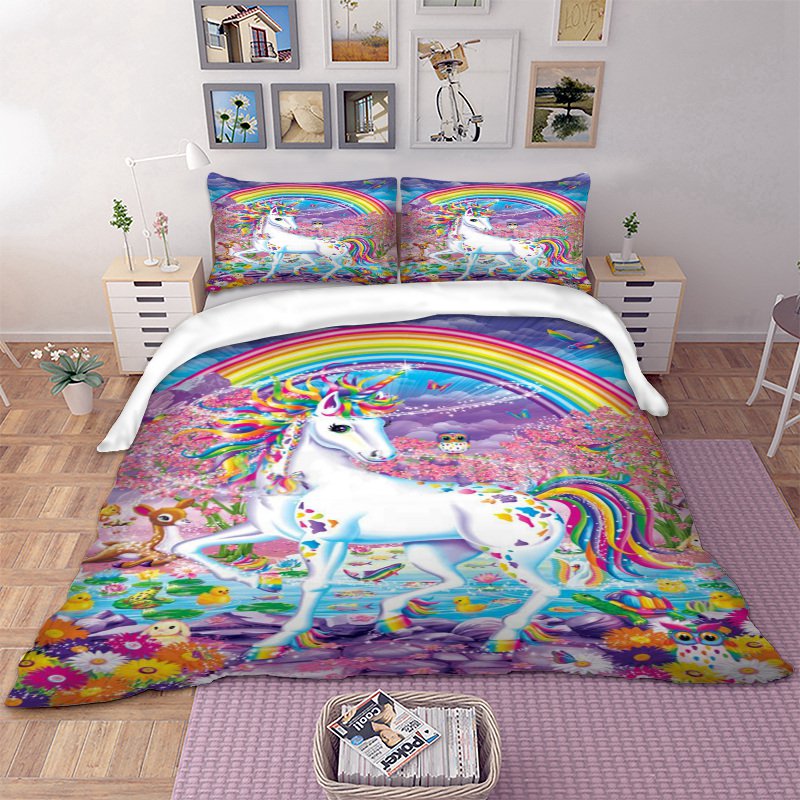 2 pcs Singe Size Unicorn #04 Bedding Set Duvet Cover