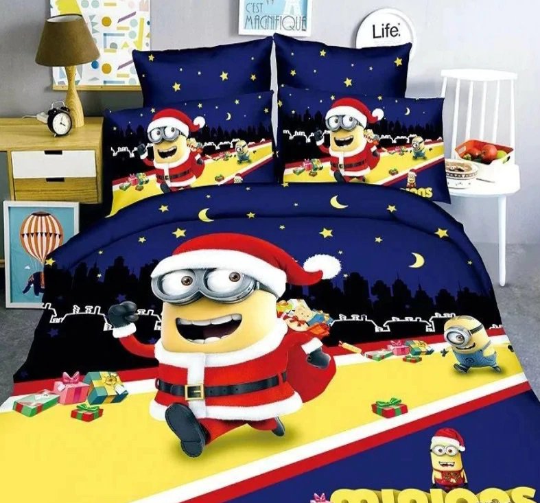 Twin Size 2pcs Minion #06 bedding set duvet cover flat sheet pillow cases for Christmas Gift