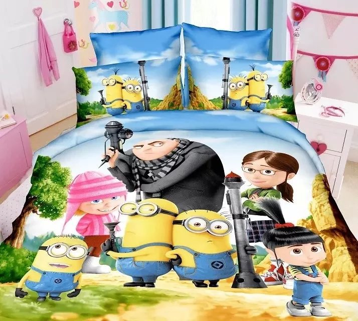 Twin Size 2pcs Minion #10 bedding set duvet cover flat sheet pillow cases