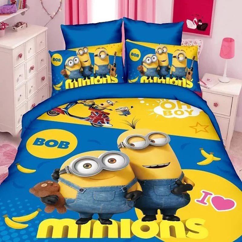 Twin Size 3pcs Minion #11 bedding set duvet cover flat sheet pillow cases for Christmas Gift