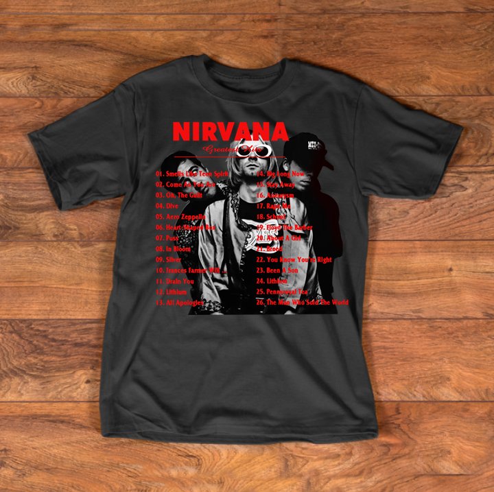 NIRVANA GREATEST SONG LIST COSTUM BLACK TEE