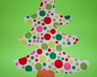 Iron On Fabric Applique Holiday Play Dot Whimsical CHRISTMAS TREE