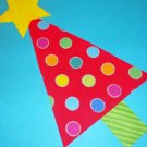 Iron On Patch Applique Rainbow Polka Dot RED CHRISTMAS Tree With Yellow Star Green Stripe Trunk