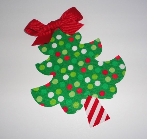 Iron On Fabric Applique Multi Dot CHRISTMAS TREE Red Bow Peppermint Stem