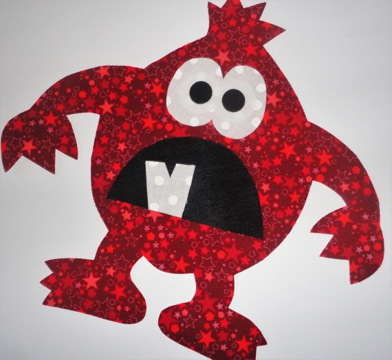 Iron On MONSTER Applique... Stars...Deep Red...Cute