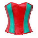 Red & Green Leather Zipper Gothic Steampunk Bustier Waist Training Overbust Corset Costume