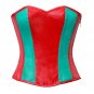 Red & Green Leather Zipper Gothic Steampunk Bustier Waist Training Overbust Corset Costume