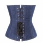 Blue Denim Goth Burlesque Bustier Waist Training Basque Overbust Corset Costume
