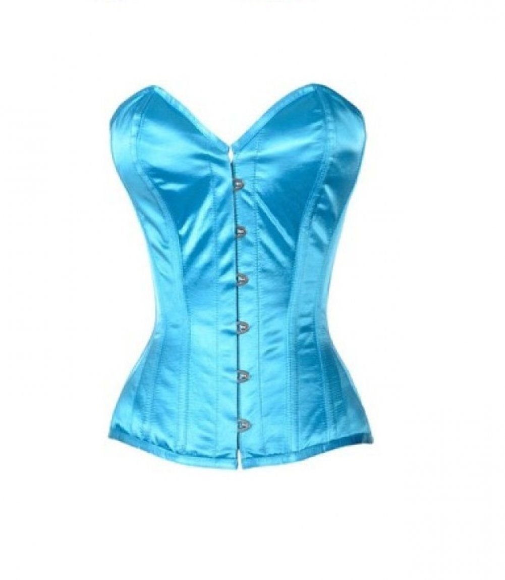 Baby Blue Satin Gothic Burlesque Waist Training Bustier Overbust Corset Costume