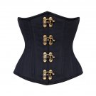 Black Denim Goth Steampunk Bustier Waist Cincher Basque Underbust Corset Costume