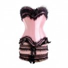 Baby Pink Satin Black Frill Gothic Burlesque Overbust Corset Dress