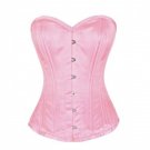 Pink Satin Double Bone Goth Burlesque Waist Training Bustier Overbust Corset Top
