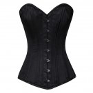 Black Satin Double Bone Goth Burlesque Waist CIncher Basque LONG Overbust Corset