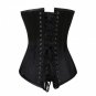 Black Satin Double Bone Goth Burlesque Waist CIncher Basque LONG Overbust Corset