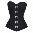 Black Denim Goth Steampunk Bustier Waist Training Basque Overbust Corset Costume