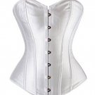 White Satin Goth Burlesque Basque Waist Training Bustier Overbust Corset Costume