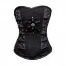Black Brocade Leather Work Goth Steampunk Waist Training Bustier Overbust Corset