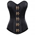 Black Satin Bronze Seal Lock Waist Training Bustier LONG Overbust Corset Costume