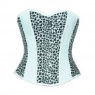 Black White Print Leather Gothic Steampunk Waist Cincher Bustier Overbust Corset