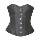 Black Silk Gothic Burlesque Basque Waist Cincher Bustier Overbust Corset Costume