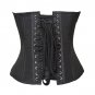 Black Silk Gothic Burlesque Basque Waist Cincher Bustier Overbust Corset Costume