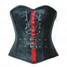 Black Red Leather Gothic Steampunk Waist Cincher Bustier Overbust Corset Costume