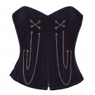 Blue Denim Chains Gothic Steampunk Waist Cincher Bustier Overbust Corset Costume