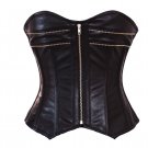 Black Faux Leather Goth Steampunk Waist Training Bustier Overbust Corset Costume