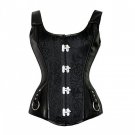 Black Floral Print Faux Leather Shoulder Straps Gothic Steampunk Overbust Corset