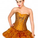 Golden Cotton Silk Handmade Sequins Overbust Top Tissue Tutu Skirt Corset Dress