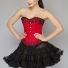 Red Satin Handmade Sequins Gothic Overbust Black Tissue Tutu Skirt Corset Dress
