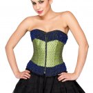 Green Satin Blue Sequins Gothic Burlesque Overbust Black Tutu Skirt Corset Dress