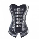 Black Satin & Faux Leather Gothic Steampunk Waist Training Overbust Corset Top