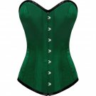 Green Satin Gothic Burlesque Waist Training Bustier LONG Overbust Corset Costume