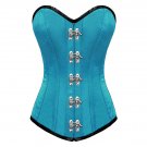 Baby Blue Satin Gothic Burlesque Waist Training Bustier LONG Overbust Corset Top