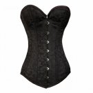 Black Brocade Goth Burlesque Waist Training Bustier LONG Overbust Corset Costume