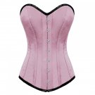 Pink Satin Gothic Burlesque Waist Training Bustier LONG Overbust Corset Costume