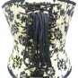 Yellow Satin Black Tissue Flocking Burlesque Waist Cincher Overbust Corset Top