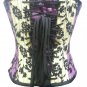 Purple & Yellow Satin Black Tissue Flocking Waist Cincher Basque Overbust Corset