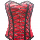 Red Satin Black Lace Sexy Kinky Bondage Costume Gothic Burlesque Overbust Corset