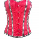 Red Velvet Check Strips Gothic Burlesque Waist Training Bustier Overbust Corset