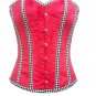 Red Velvet Check Strips Gothic Burlesque Waist Training Bustier Overbust Corset