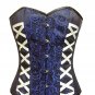 Blue Black Brocade White Lace Goth Burlesque Waist Training Overbust Corset Top