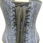 Blue Black Brocade White Lace Goth Burlesque Waist Training Overbust Corset Top