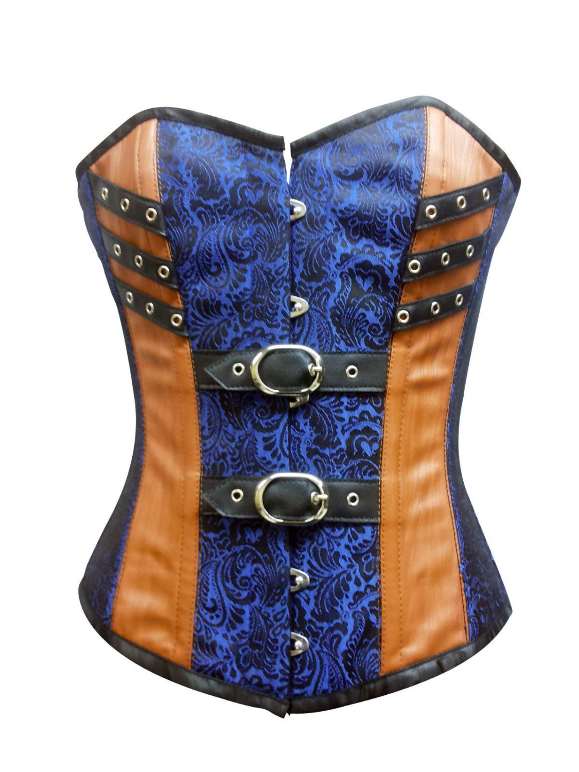 Blue Black Brocade Brown Leather Gothic Steampunk Waist Training Overbust Corset