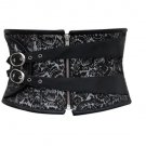 Black Silver Brocade Leather Belt Steampunk Waist Training Sexy Underbust Corset