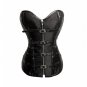 Black Satin Leather Strips Gothic Steampunk Waist Training LONG Overbust Corset