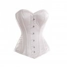 White Satin Gothic Burlesque Basque Waist Cincher Bustier Overbust Corset Top