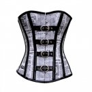 Newspaper Print Cotton Black PVC Leather Strips Waist Training Overbust Corset